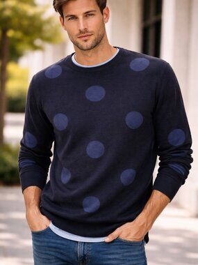 Scotch & Soda Dark Blue Sweater with Dots Size XXL